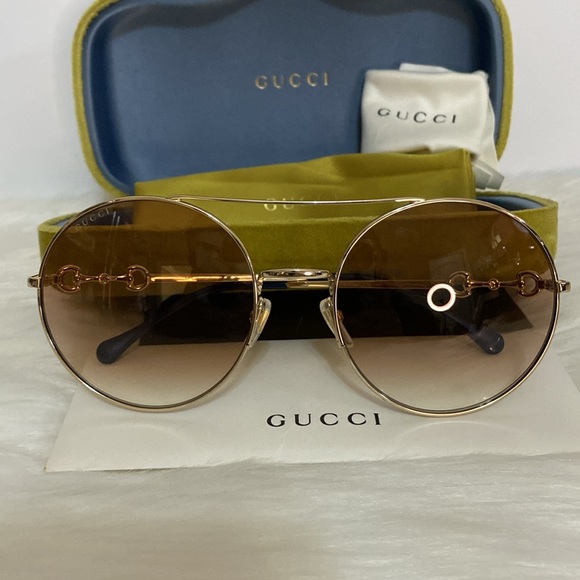 New Authentic Gucci Sunglasses GG0878S 003 59 Horsebit Oversized Round - Picture 2 of 12